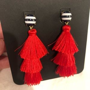 Red navy white J.Crew tassel earrings